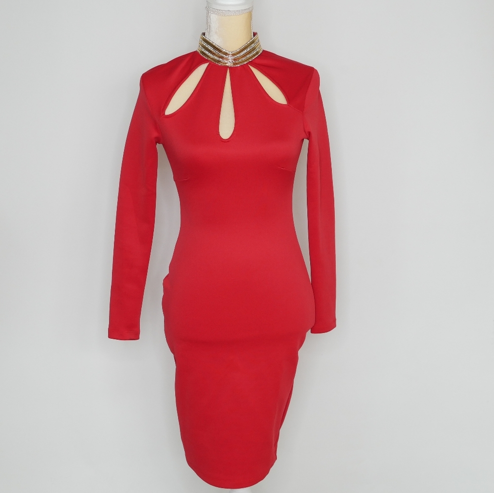 RED & GOLD DRESS with Gold collar